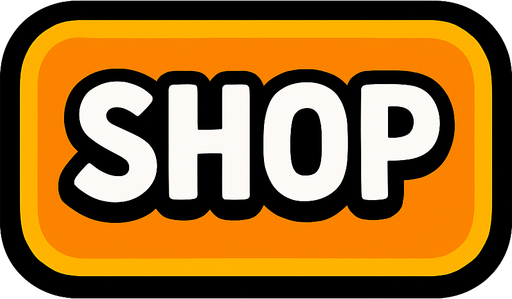 shop button for 2d video game.
In-Game asset.  2d.  High contrast.  No shadows