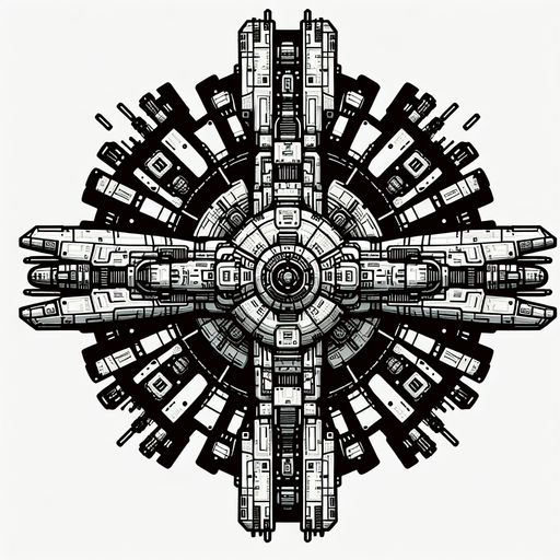 Top view startship.
Single Game Texture. In-Game asset. 2d. Blank background. High contrast. No shadows.