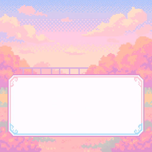 Ilustración en Pixel Art de un Name Box blanco, característico de una novela visual romántica, con detalles en colores pastel. El cuadro no contiene texto.