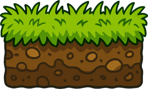 grassy ground, complete, texture, 2D, side view.
In-Game asset.  2d.  High contrast.  No shadows