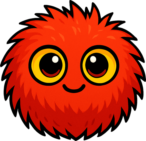Pelusa roja de ojos amarillos tierno.
In-Game asset.  2d.  High contrast.  No shadows