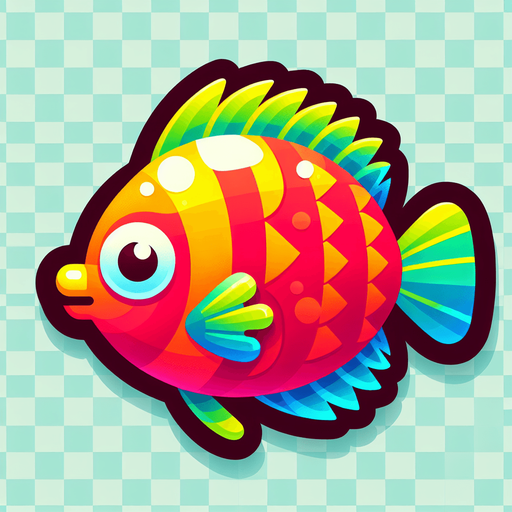 A tropical fish. Cartoon..
Single Game Texture.  In-Game asset.  2d.  Blank background.  High contrast.  No shadows