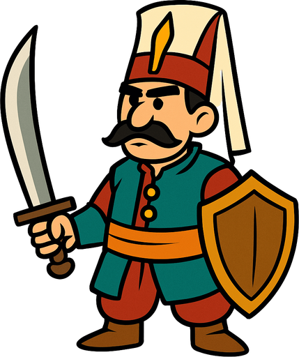 Animasyon çizgi dizi tarzında yeniçeri.
In-Game asset.  2d.  High contrast.  No shadows