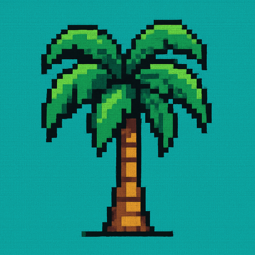 palm tree, pixelart.
In-Game asset.  2d.  High contrast.  No shadows