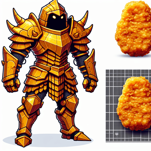 a chicken nugget warrior.
Single Game Texture. In-Game asset. 2d. Blank background. High contrast. No shadows.