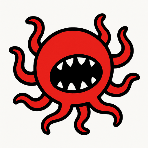 tentacled red circle with a mouth and no eyes.
In-Game asset.  2d.  High contrast.  No shadows. Very simple