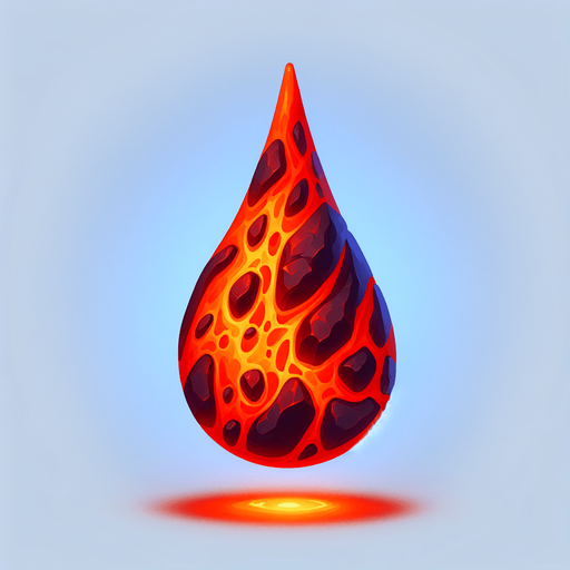 a drop of lava..
Single Game Texture. In-Game asset. 2d. Blank background. High contrast. No shadows.