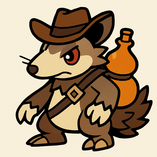 Um monstrinho do tipo Terra inspirado em Pokémon e Digimon estilo invocador aparência inspirada em gambá, nordeste, Cabaça nas costas e faroeste.
In-Game asset.  2d.  High contrast.  No shadows