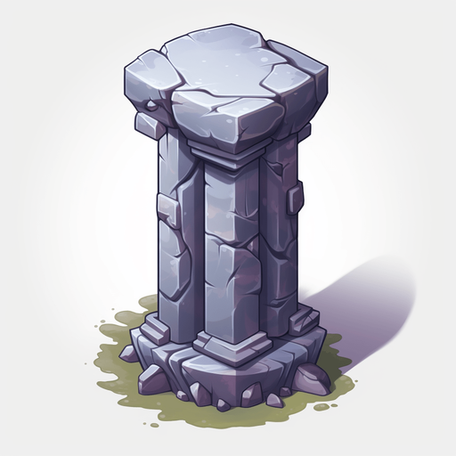 Single Short round Isometric dungeon column, simple, few stones, single column, no floor, dark room, Single Game Texture. In-Game asset. 2d. Pixelart. White background. Blank background. Low detail. High contrast.