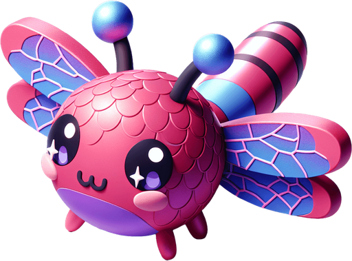 Kawaii 3d dragon fly cute deep pink and bluish.
Single Game Texture. In-Game asset. 2d. Blank background. High contrast. No shadows.