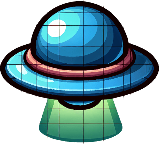 flying saucer, cartoon style.
Single Game Texture. In-Game asset. 2d. Blank background. High contrast. No shadows.