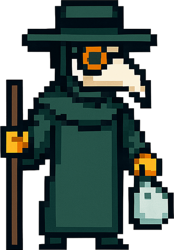 Palugue doctors full body pixel art.
In-Game asset.  2d.  High contrast.  No shadows