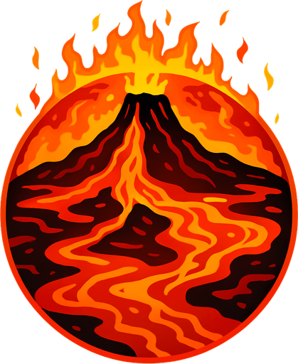 Planet of fire, volcano, magma, lava.
In-Game asset.  2d.  High contrast.  No shadows