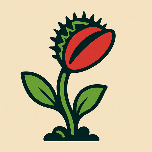 A venus flytrap with one mouth and is looking up side view.
In-Game asset.  2d.  High contrast.  No shadows VERY SIMPLE