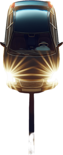 photorealistic car headlights light, top view