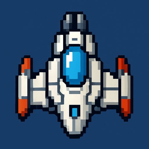 a 2D small space warship.
In-Game asset.  2d.  High contrast.  No shadows