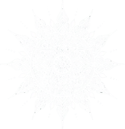 plain white intricate sun icon. black background