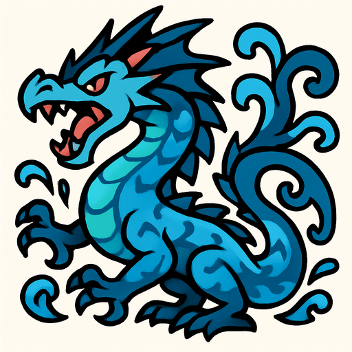 Dragon farouche de l'eau.
In-Game asset.  2d.  High contrast.  No shadows