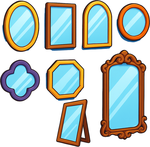 Pack of different mirrors.
In-Game asset.  High contrast.  No shadows. 3D