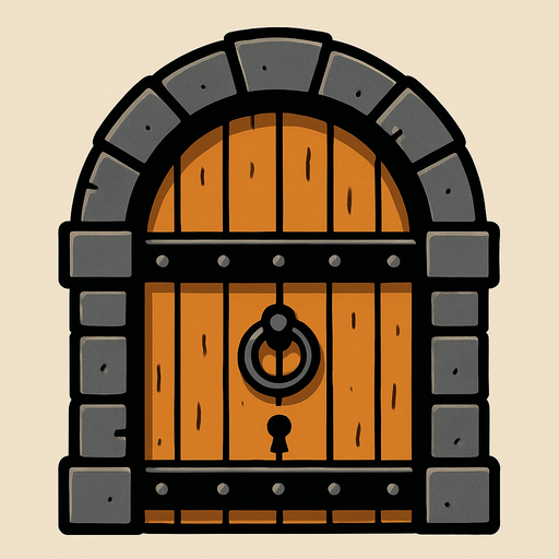round top castle door.
In-Game asset.  2d.  High contrast.  No shadows
