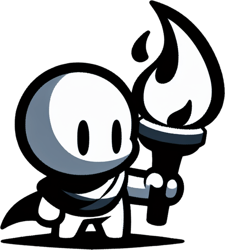 Si tu souhaites créer un personnage tenant une torche pour ton jeu, voici quelques conseils pour le design :

    Design du personnage :

        Proportions simples : Garde le design du personnage simple et épuré, avec une silhouette facilement reconnaissable. Il pourrait être petit et mignon, dans un style cartoon.

        Torche : La torche devrait être grande par rapport à la taille du personnage, avec une flamme vive pour ajouter du dynamisme. Assure-toi que la flamme est visible et lumineuse, avec des dégradés de jaune et orange..
Single Game Texture.  In-Game asset.  2d.  Blank background.  High contrast.  No shadows