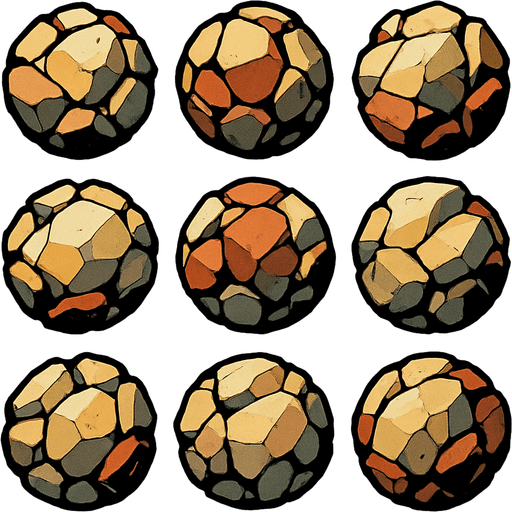 Pack of rocks shots.sphere.
In-Game asset.  2d.  High contrast.  No shadows