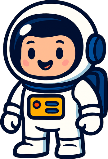 Cartoon bir astronot.
In-Game asset.  2d.  High contrast.  No shadows