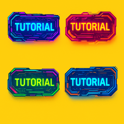 Buttons have text "Tutorial". cyberpunk. abstract. Futuer. different colors. HD colors. yellow background