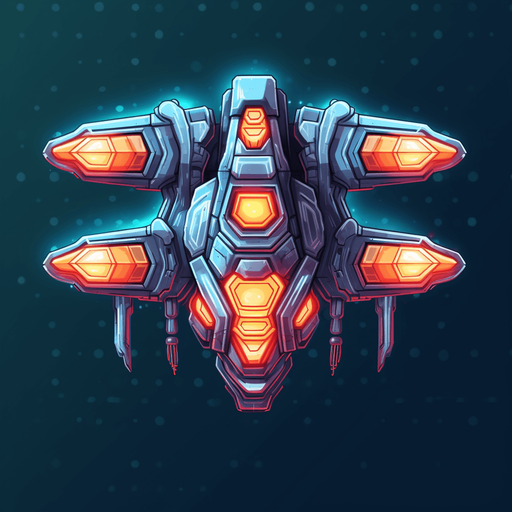 Hero Spaceship, flying up, single cannon in the center
Game Texture. In-Game asset. 2d. Pixelart. blank background. Low detail. High contrast.