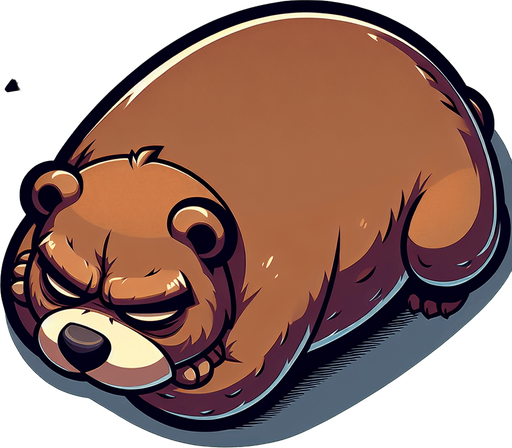 angry big bear, lying down and sleeping, top view, cartoon style.
Single Game Texture. In-Game asset. 2d. Blank background. High contrast. No shadows.