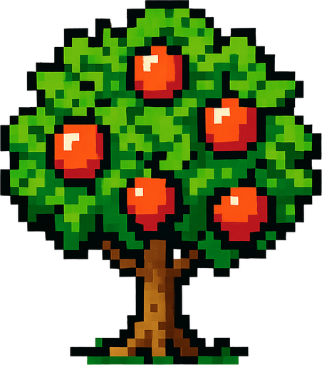 8 bit nectarine tree.
In-Game asset.  2d.  High contrast.  No shadows