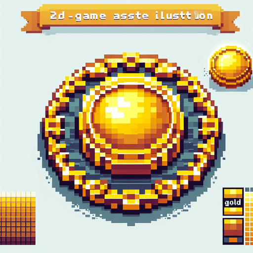 round gold medal. pixelated. 8-bit.
Single Game Texture. In-Game asset. 2d. Blank background. High contrast. No shadows.
