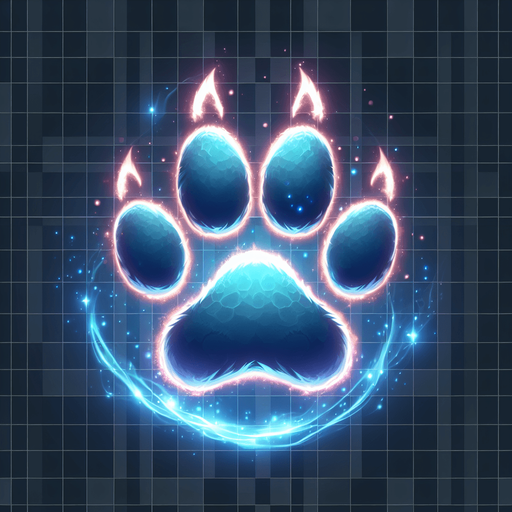 A glowing paw print (wolf, bear, or cat-like) leaving a faint spectral trail..
Single Game Texture.  In-Game asset.  2d.  Blank background.  High contrast.  No shadows