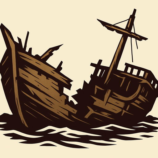 broken ship.
In-Game asset.  2d.  High contrast.  No shadows