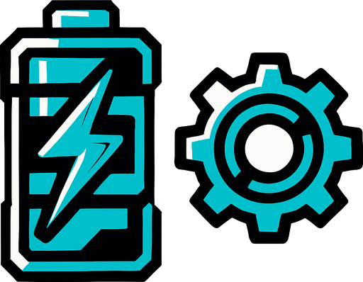 Hacer una batería futurista y un engranaje.
In-Game asset.  2d.  High contrast.  No shadows