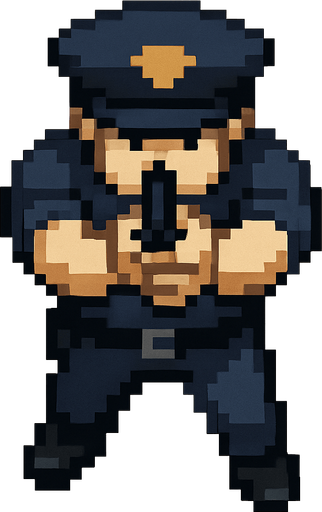 Draw a Cop in Have Gun Usin 2 hand of gun 2D Pixel Art Style and Do It from an Above Perspective.
In-Game asset.  2d.  High contrast.  No shadows