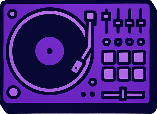 gri mor bir masa üzerinde tuşlar var dj stilinde.
In-Game asset.  2d.  High contrast.  No shadows