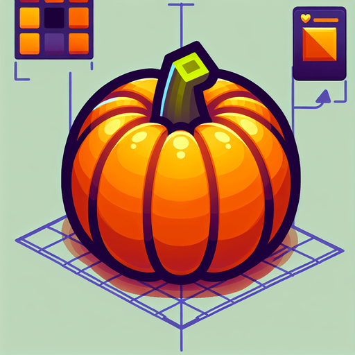 stylized orange pumpkin.
Single Game Texture. In-Game asset. 2d. Blank background. High contrast. No shadows.