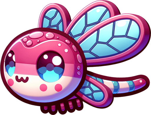 Kawaii 3d dragon fly cute deep pink and bluish.
Single Game Texture. In-Game asset. 2d. Blank background. High contrast. No shadows.