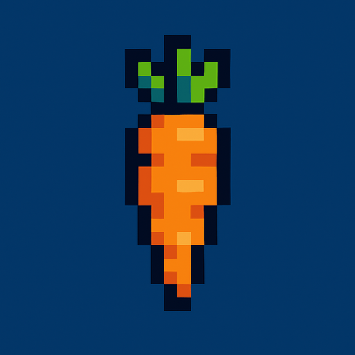 8 bit carrot.
In-Game asset.  2d.  High contrast.  No shadows