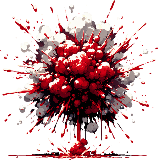 exploiding blood.
Single Game Texture. In-Game asset. 2d. Blank background. High contrast. No shadows.