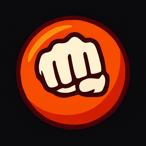 A ball with a punch simble.
In-Game asset.  High contrast.  No shadows