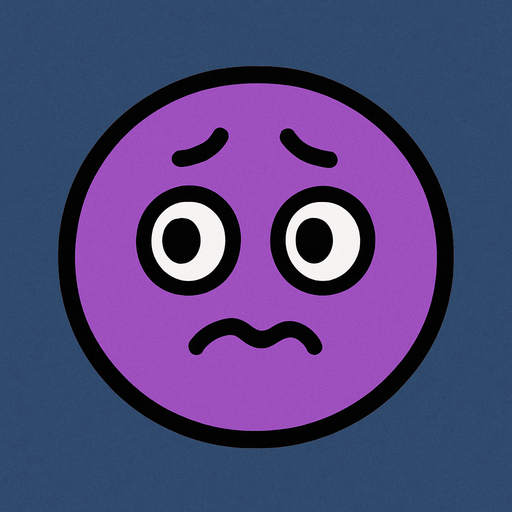 crea la imagen de una pelotita morada algo preocupada kawai y simple.
In-Game asset.  2d.  High contrast.  No shadows