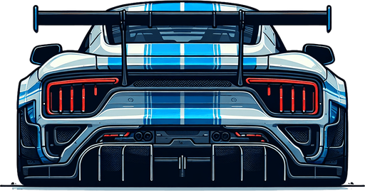 Back of blue and white colour Bugatti.
Single Game Texture. In-Game asset. 2d. Blank background. High contrast. No shadows.