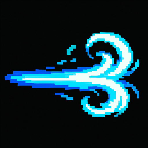 bir rüzgar gibi bir şey retro oyunlardaki vurma efekti gibi olsun lazer ile rüzgarın karışımı birşey.
In-Game asset.  2d.  High contrast.  No shadows