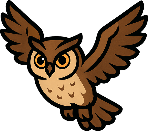 burung hantu terbang.
In-Game asset.  2d.  High contrast.  No shadows