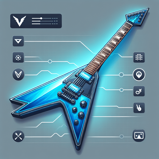 Blue Electric guitar flying v.
Single Game Texture.  In-Game asset.  2d.  Blank background.  High contrast.  No shadows