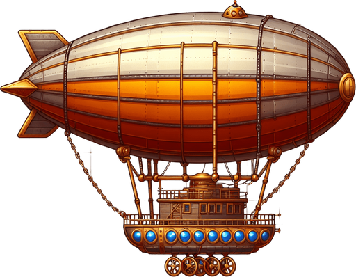Дирижабль, мультяшный.
Single Game Texture.  In-Game asset.  2d.  Blank background.  High contrast.  No shadows