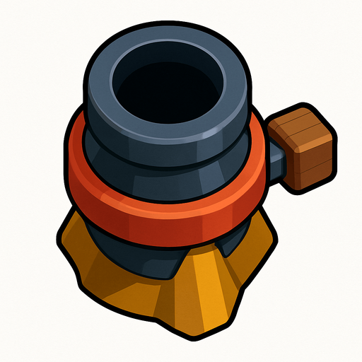 Mortar from Clash Royale without base, just the Mortar.
In-Game asset.  2d.  High contrast.  No shadows. Topdown
