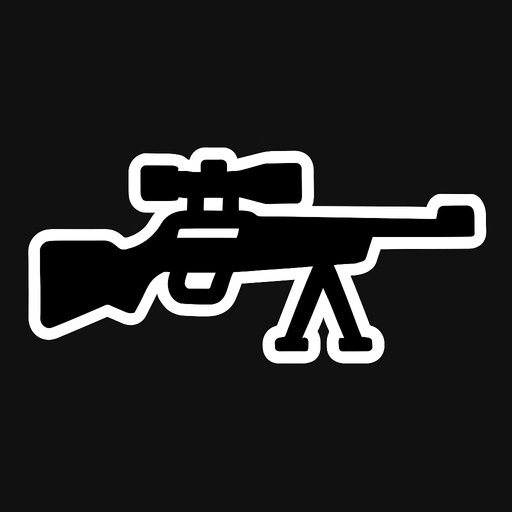 black sniper icon with white stroke.
In-Game asset.  2d.  High contrast.  No shadows